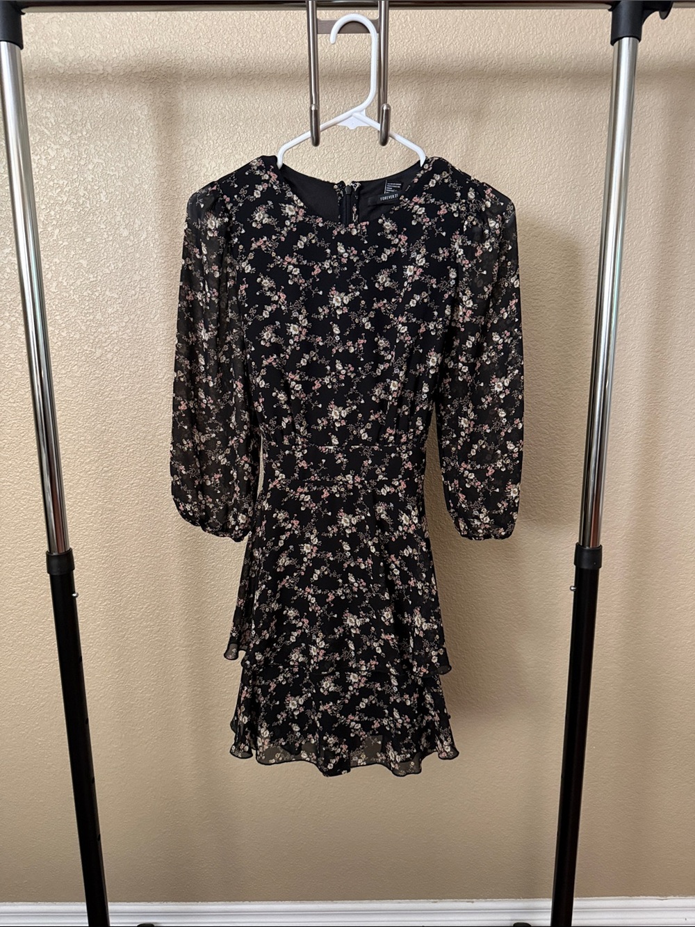 Forever 21 Black Floral Tiered Mini Dress